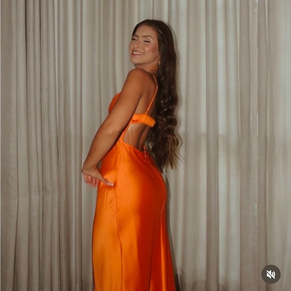Zara dress maxi midi hot orange satin effect wedding party cocktail - Picture 11 of 16